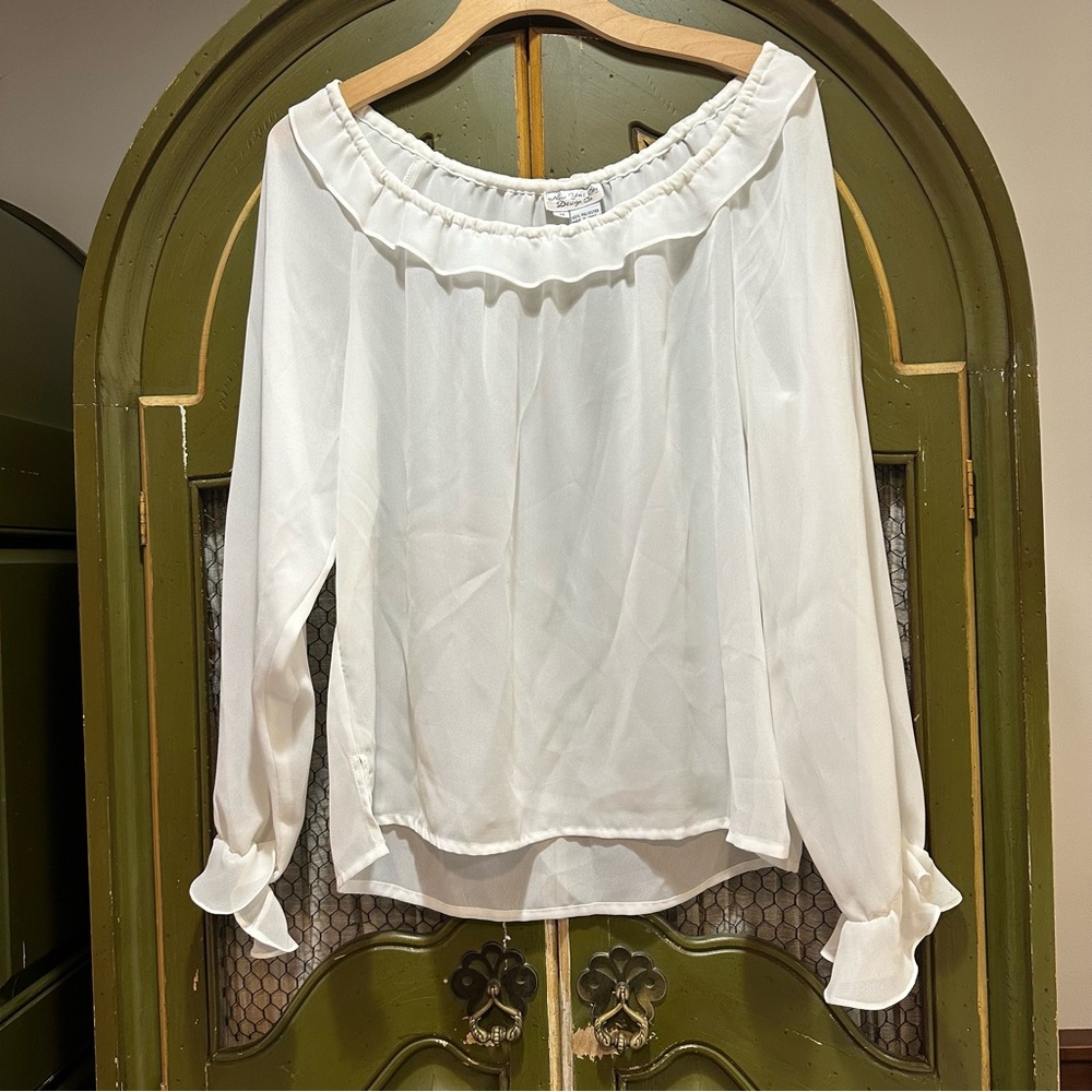 Women’s off shoulder ruffle white sheer blouse size M